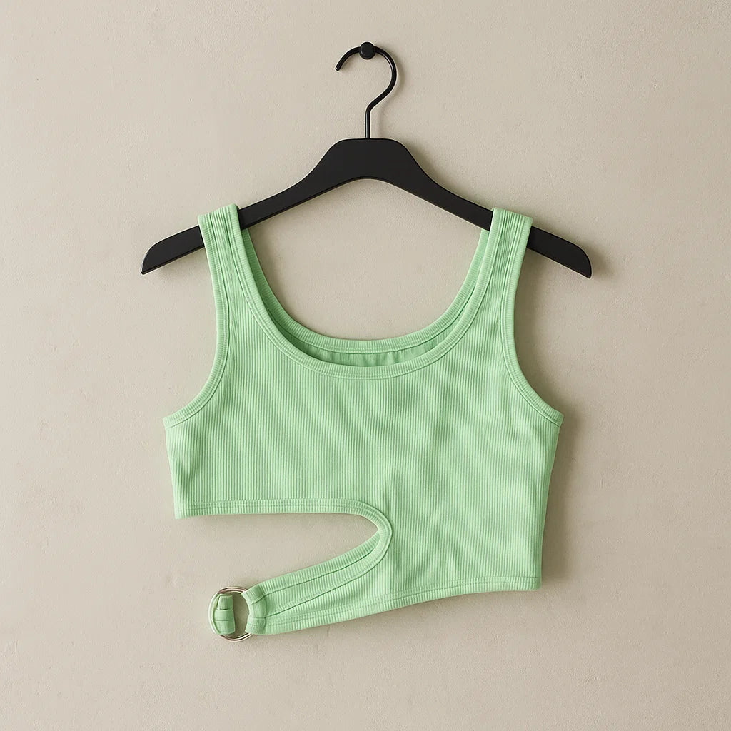 SXY Cut Out Rib Knit Crop Tank Top (Code- 149)