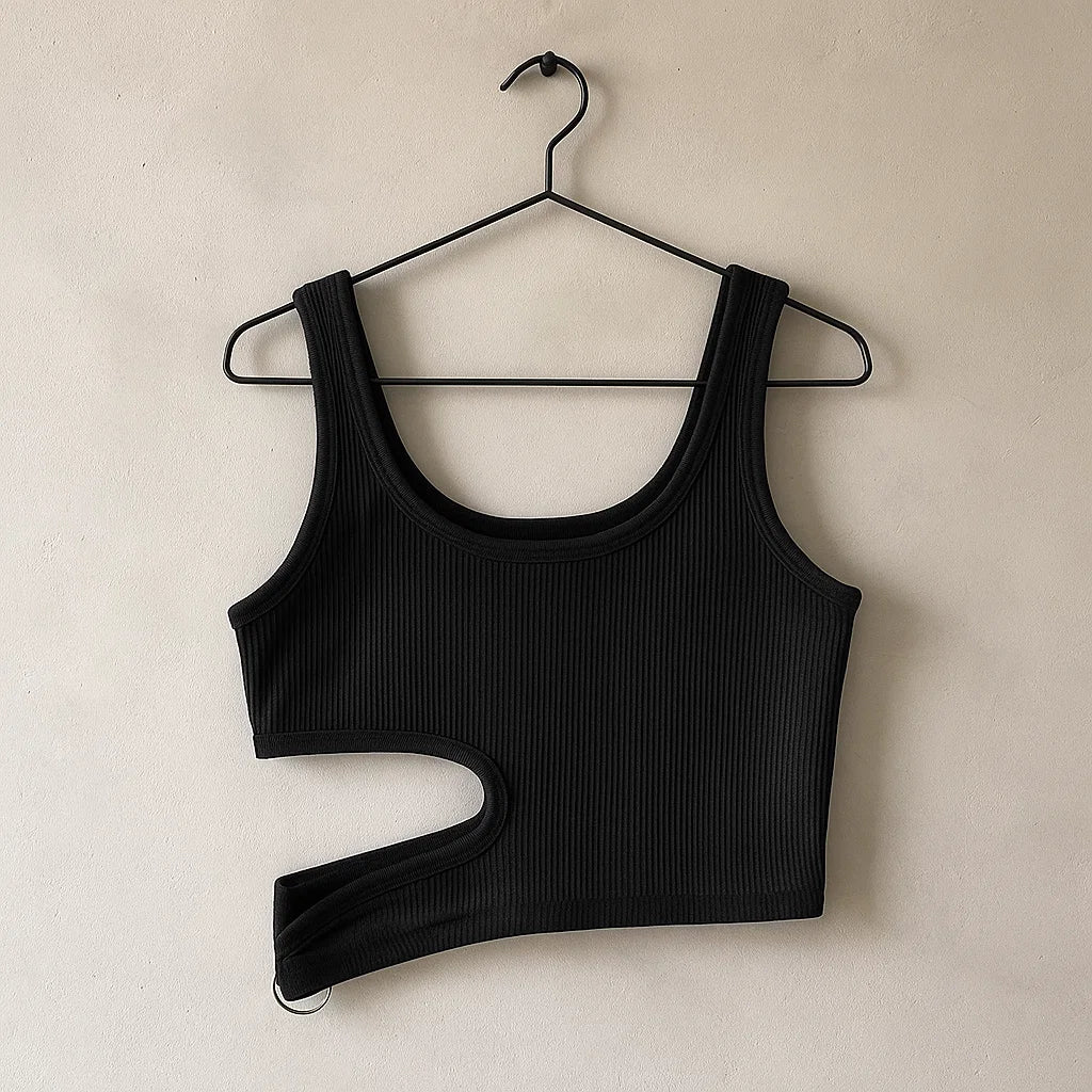 SXY Cut Out Rib Knit Crop Tank Top (Code- 149)