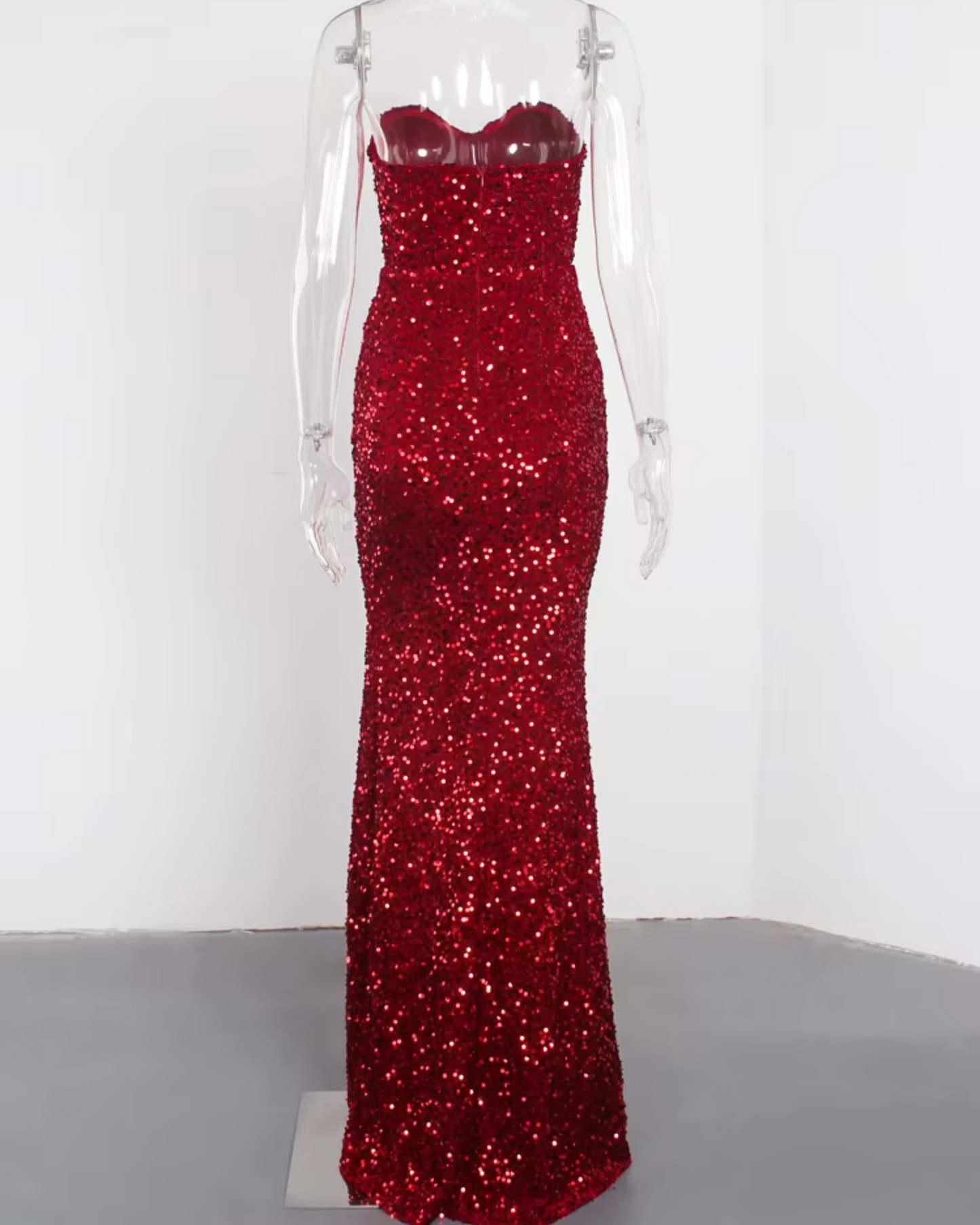 Kisscc Velvet Sequin Formal Women's Evening Dress Strapless Front Split Prom Gown