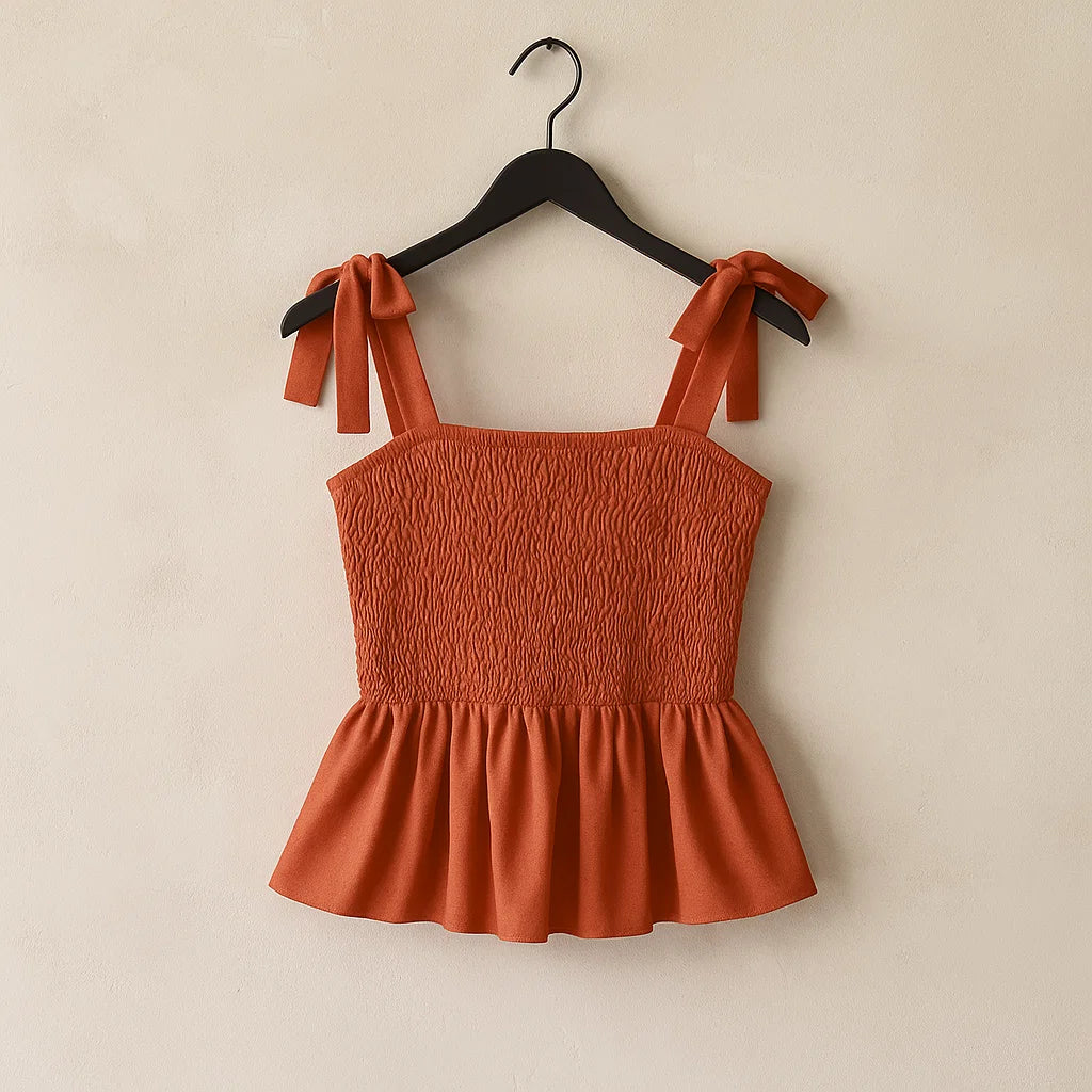 Off the shoulder strap top with drawstring and gathered peplum hem (Code-SY17)