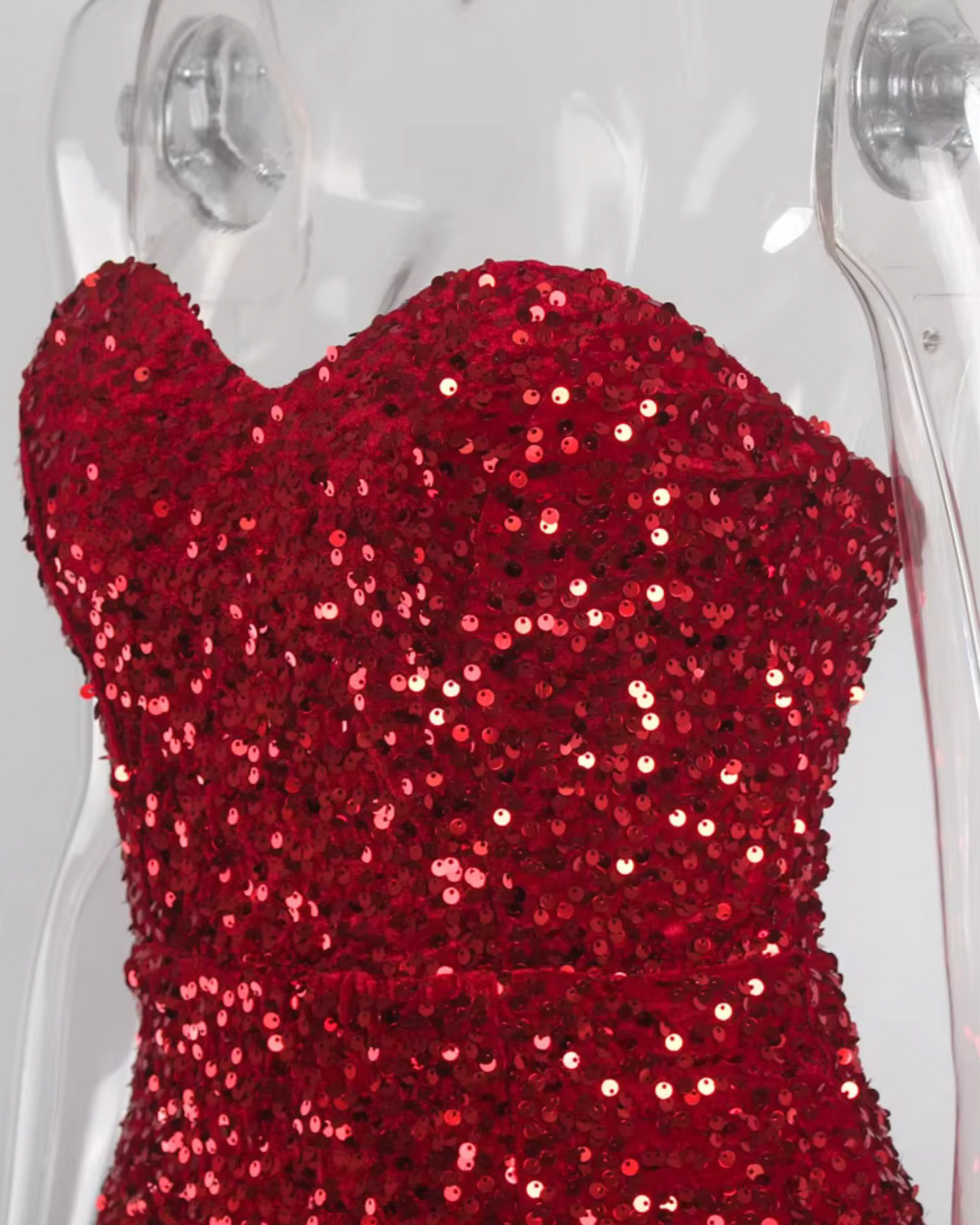 Kisscc Velvet Sequin Formal Women's Evening Dress Strapless Front Split Prom Gown