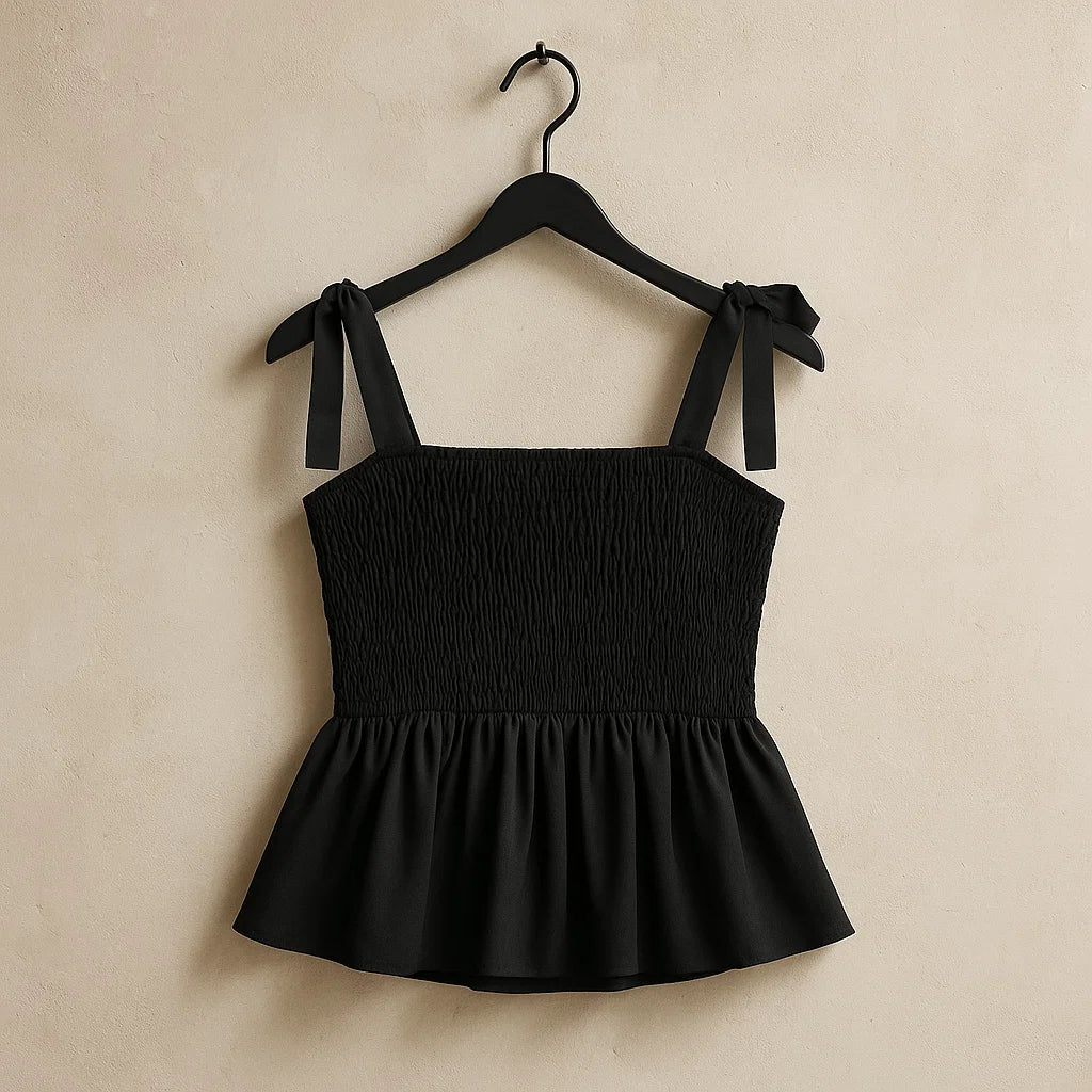 Off the shoulder strap top with drawstring and gathered peplum hem (Code-SY17)