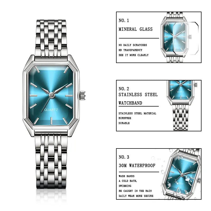 Women Square Shape Dial Chain Strep Watch