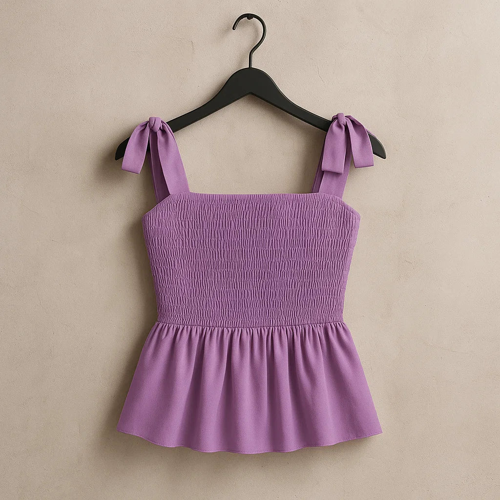 Off the shoulder strap top with drawstring and gathered peplum hem (Code-SY17)
