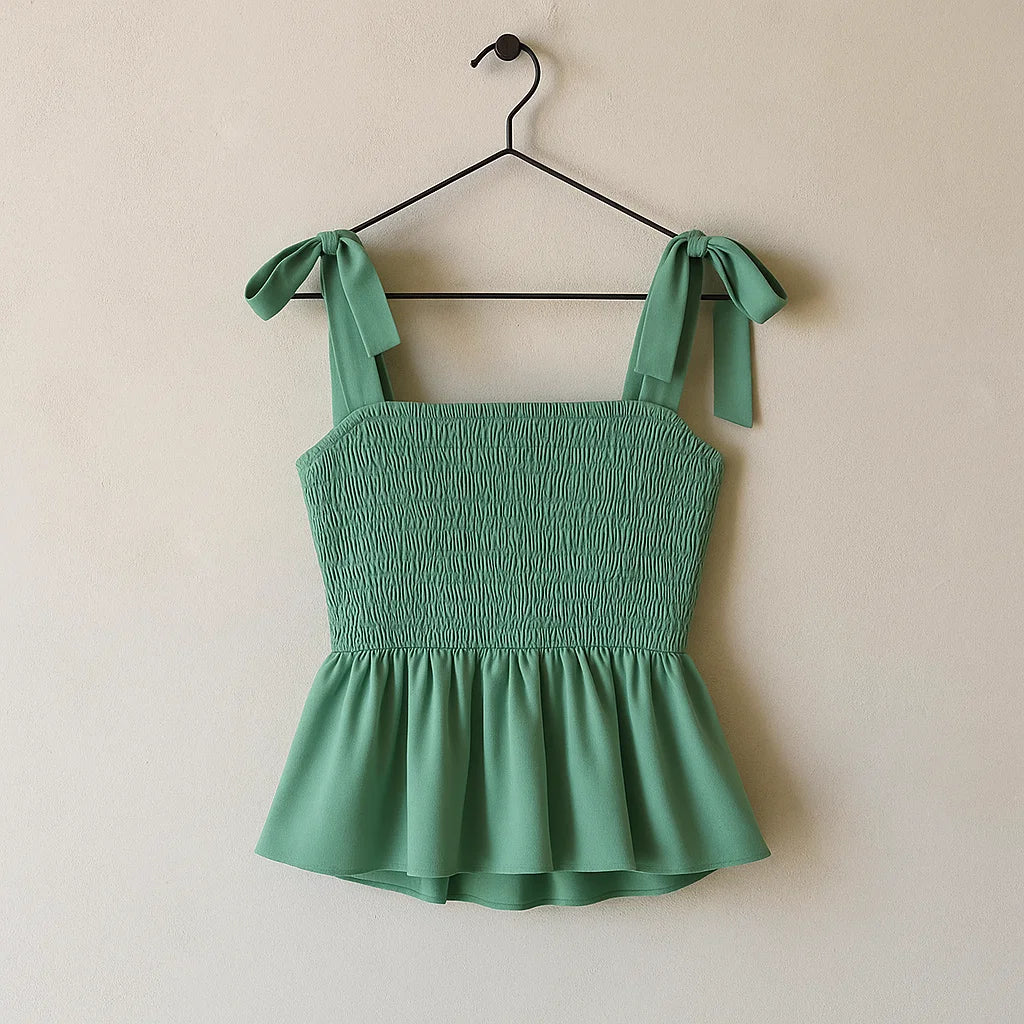 Off the shoulder strap top with drawstring and gathered peplum hem (Code-SY17)