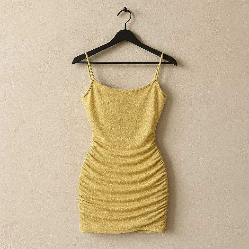 SHEIN PETITE Ruched Glitter Cami Dress (Code: 232)