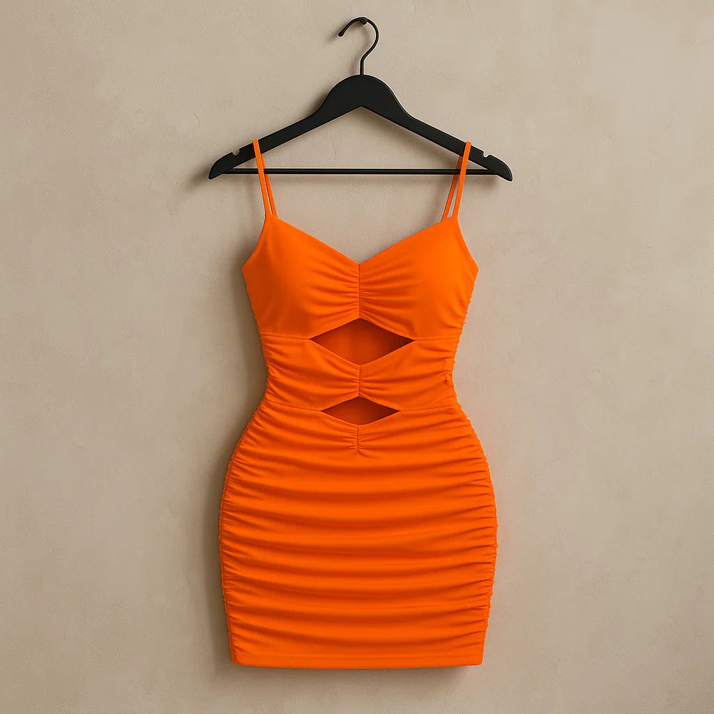 SHEIN Privé Solid Cut Out Ruched Bodycon Dress (Code: 233)