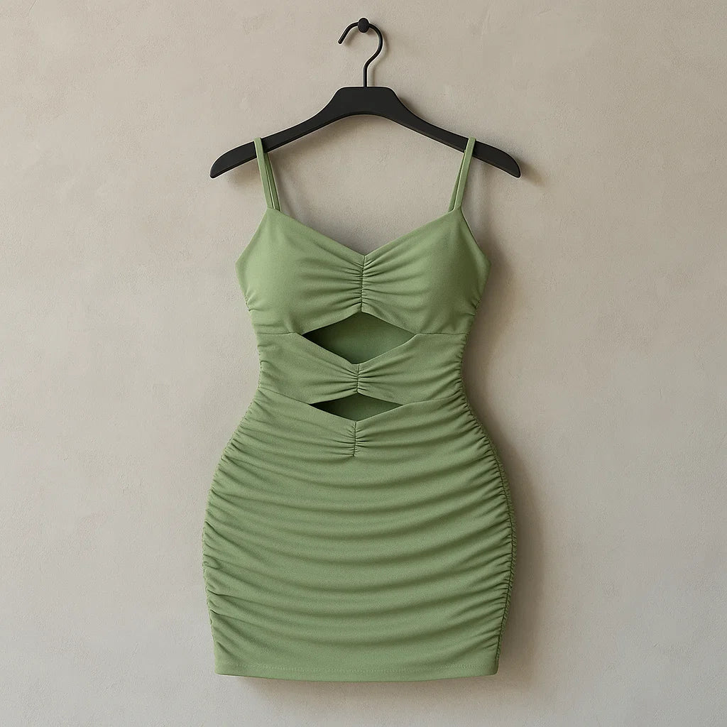 SHEIN Privé Solid Cut Out Ruched Bodycon Dress (Code: 233)
