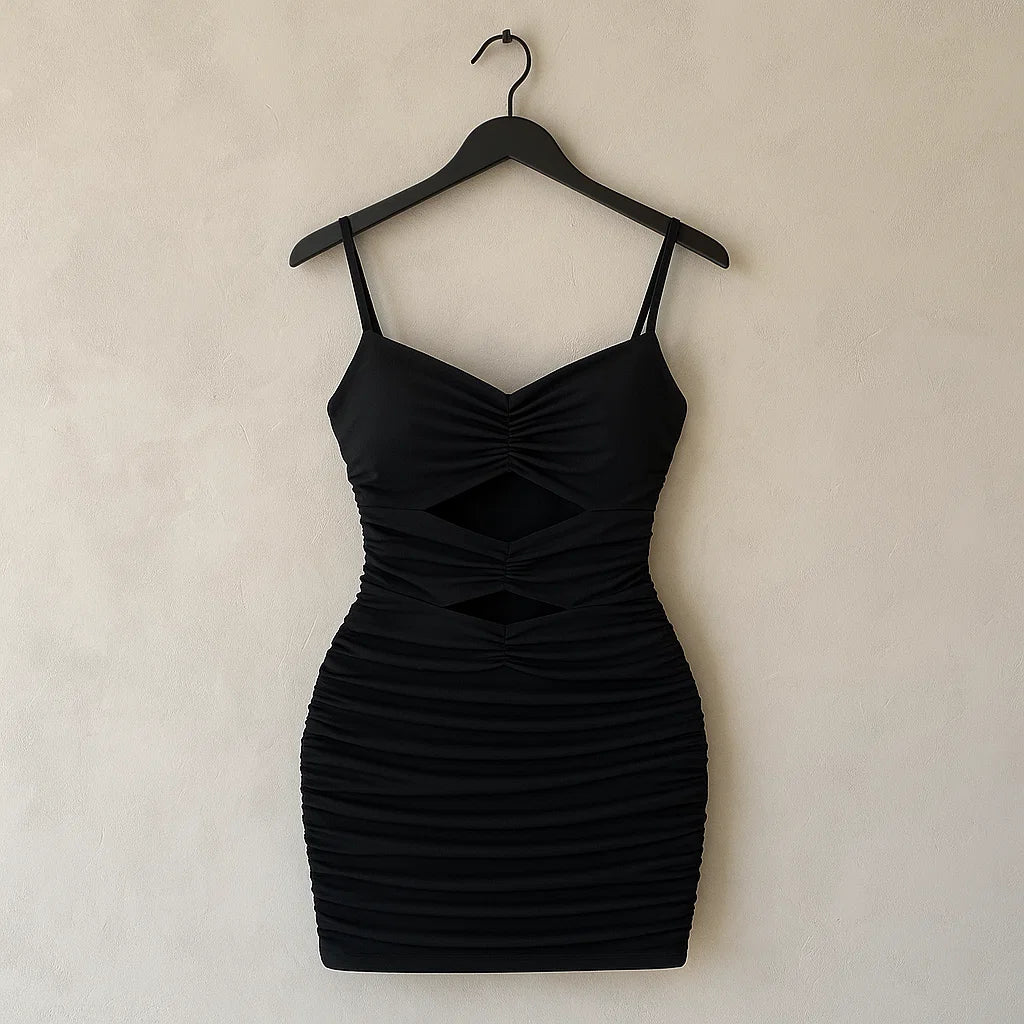 SHEIN Privé Solid Cut Out Ruched Bodycon Dress (Code: 233)