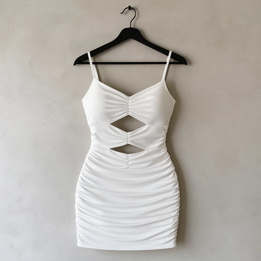 SHEIN Privé Solid Cut Out Ruched Bodycon Dress (Code: 233)