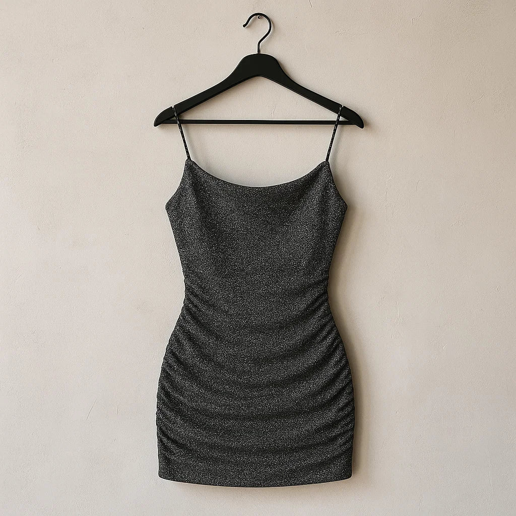 SHEIN PETITE Ruched Glitter Cami Dress (Code: 232)