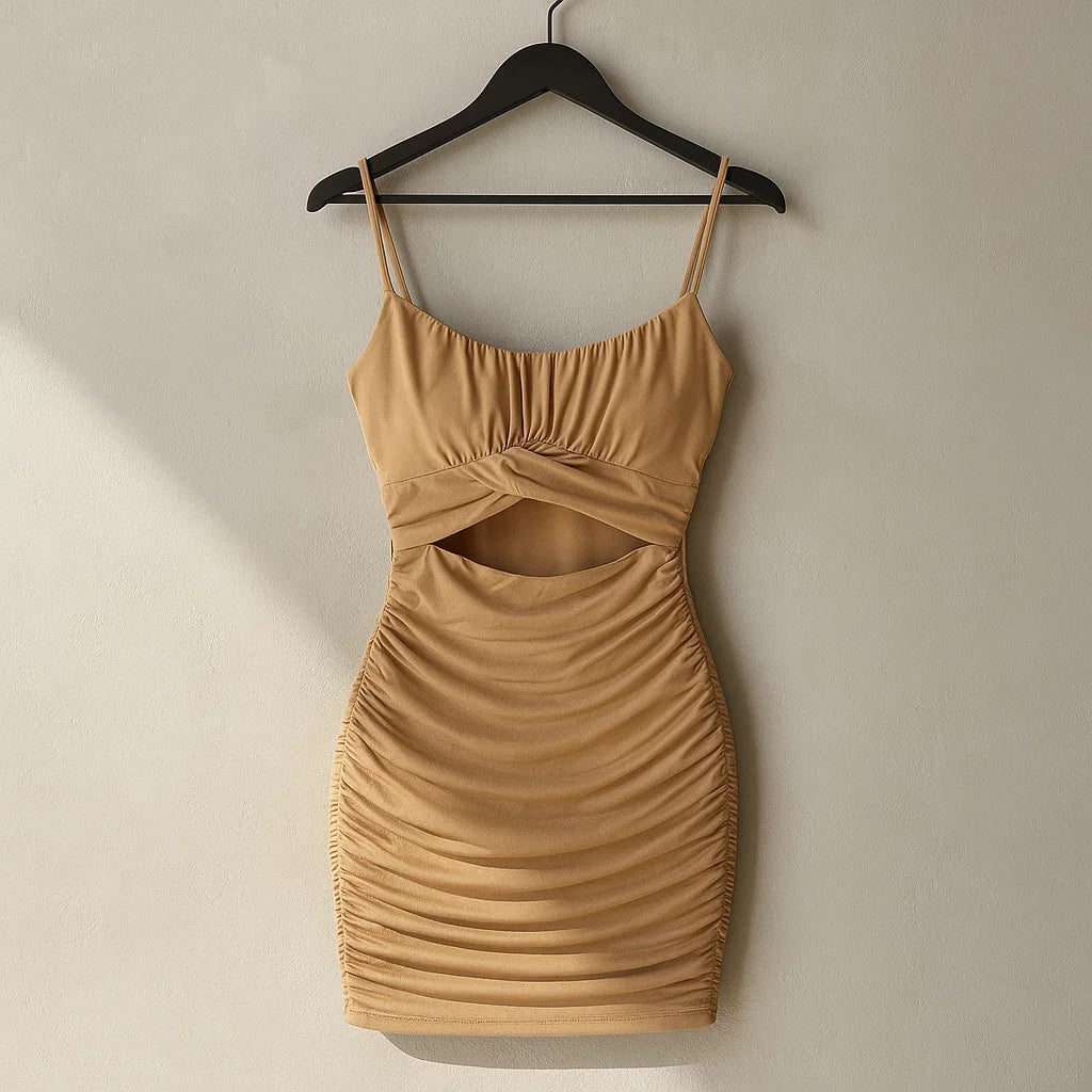 SHEIN Privé Solid Cut Out Ruched Bodycon Dress (Code: 156)