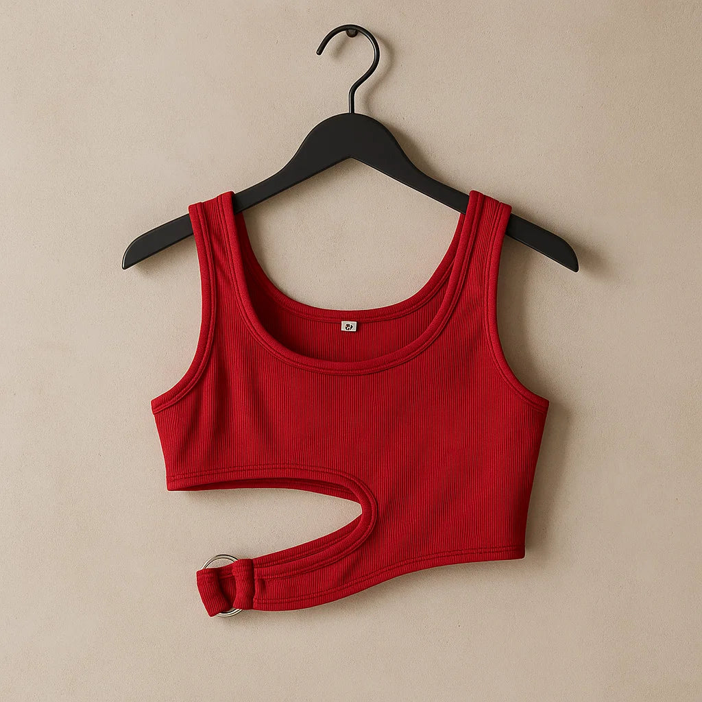 SXY Cut Out Rib Knit Crop Tank Top (Code- 149)