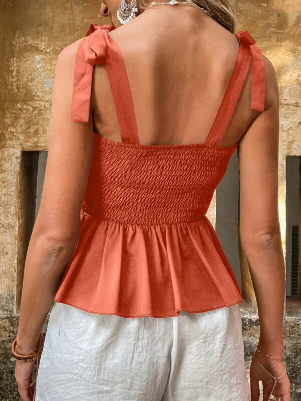 Off the shoulder strap top with drawstring and gathered peplum hem (Code-SY17)