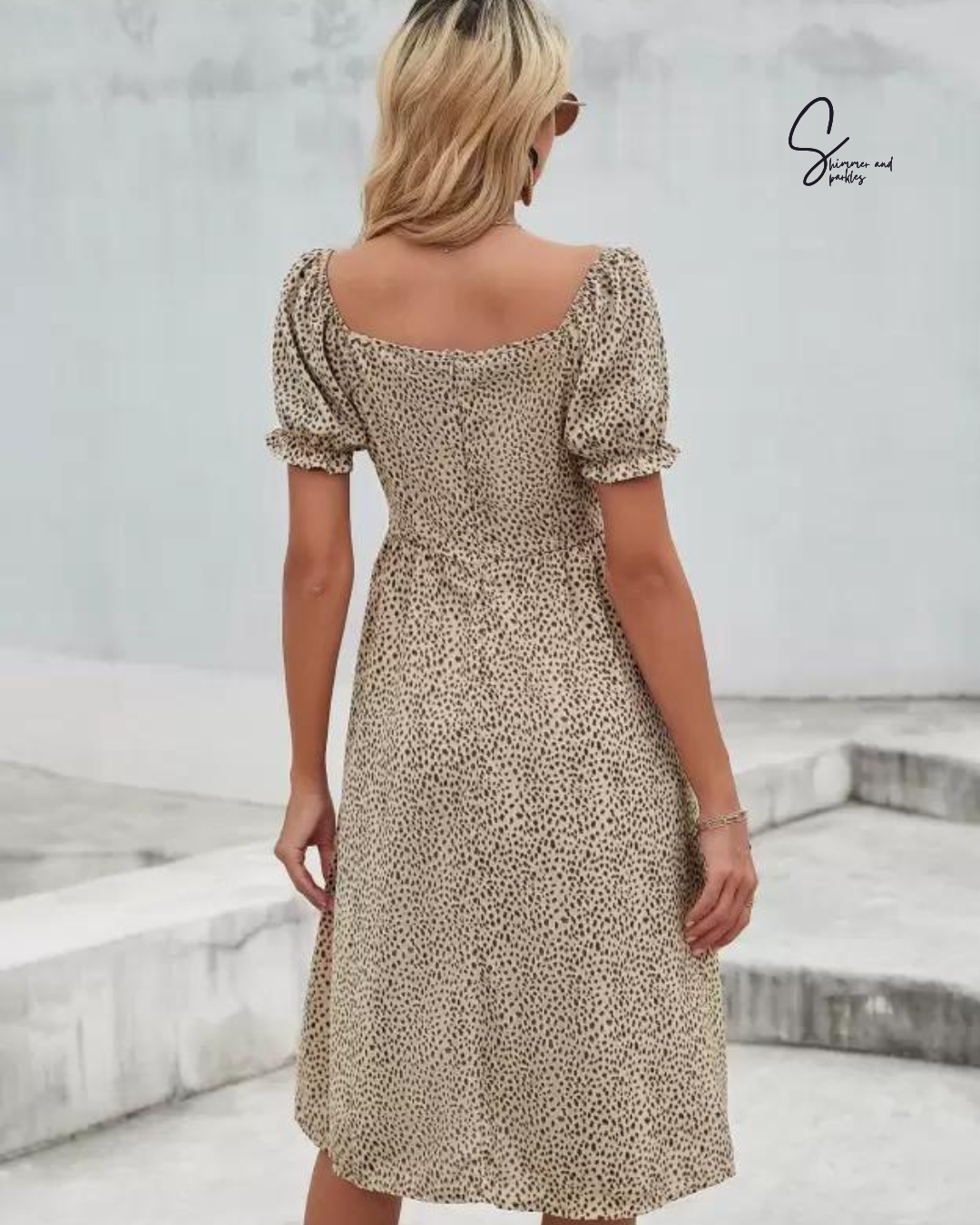 Leopard Print Shirred Frill Trim Dress