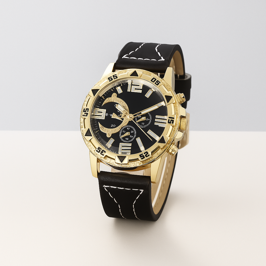 Titan Vortex Gold – Men's Premium Chronograph Watch with Black Dial