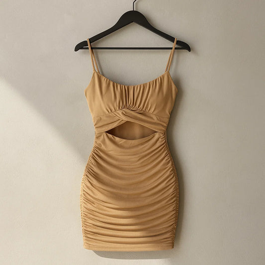 SHEIN Privé Solid Cut Out Ruched Bodycon Dress (Code: 156)