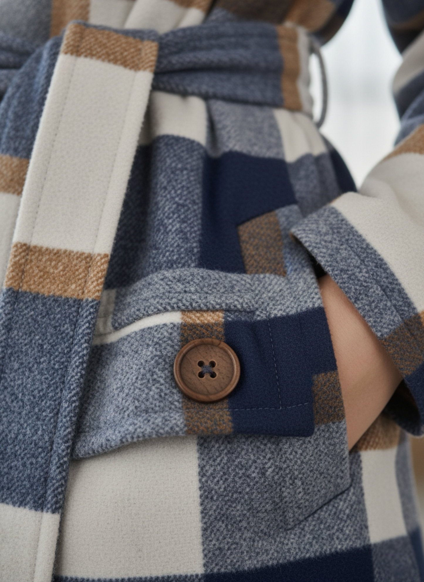 Winter Luxe Plaid Belted Overcoat – Navy & Caramel Check