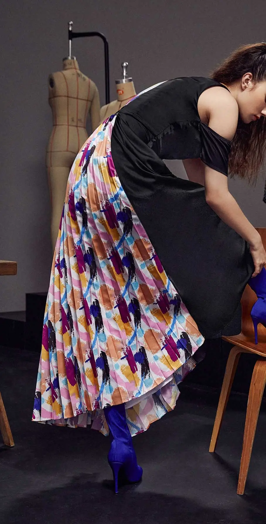 L’Mane Brush Print Colorblock Asymmetrical Dress